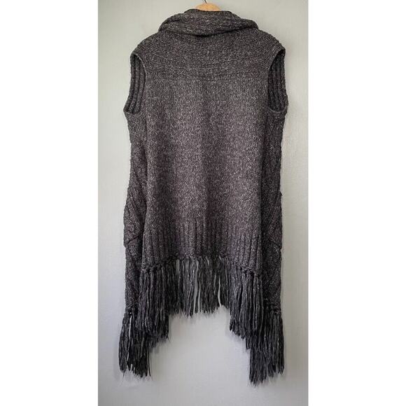 CAbi Cardigan Size S Gray Fringed Chunky Cable Knit Wool Lagenlook Boho Hippie - Picture 5 of 8